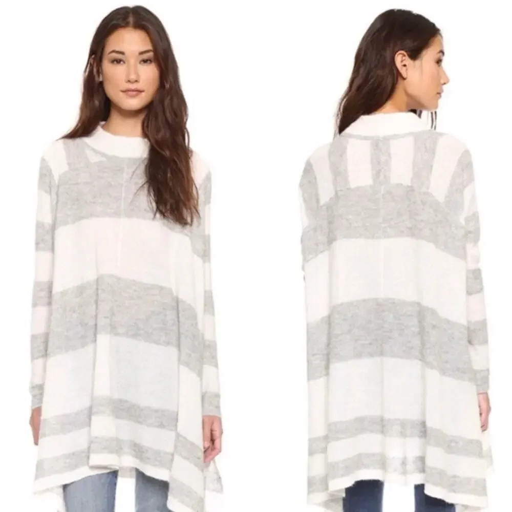 FREE PEOPLE Lafayette Alpaca Striped Tunic Sweater Dress Gray Cream XS S